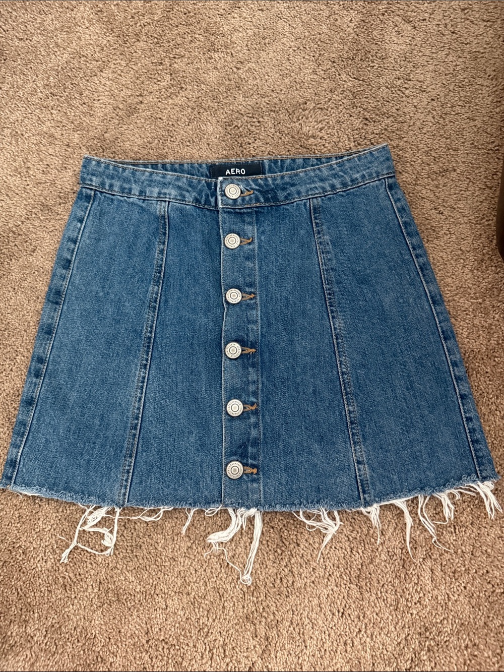 Aero Blue Denim Button-Front Mini Skirt - size 4